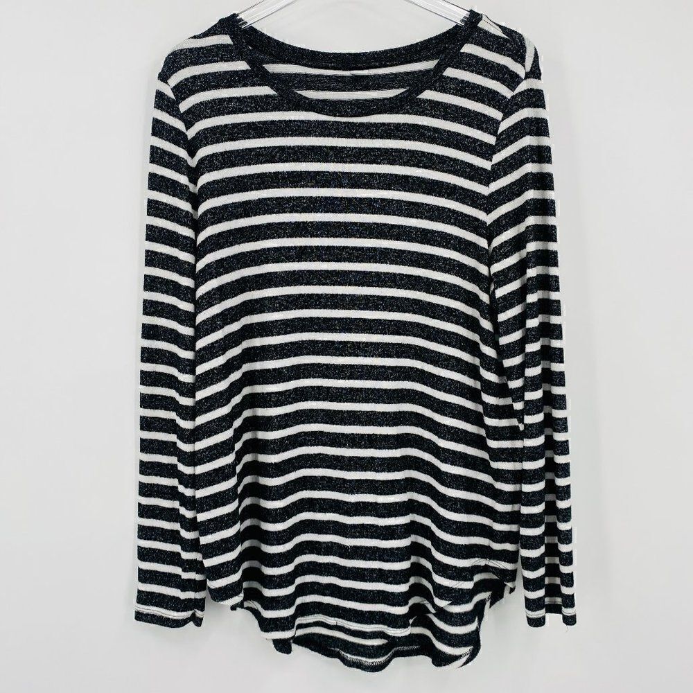 Old Navy Size XL Gray & White Striped Long Sleeve Soft Knit Tunic Top